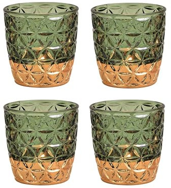 Schmucks HOME Windlicht 4X Teelichthalter Deko Grün Gold Glas 9x9 cm (Grün Gold)
