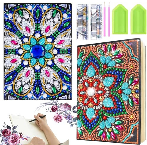 Diamant Painting A5 Notizbuch Bastelset, 2 Stück 5D DIY Mandala Diamant Malerei A5 Notizbuch, Diamant Malerei Tagebuch, Diamond Painting Skizzenbuch, Diamond Painting A5 Notizbuch für Mädchen(A)