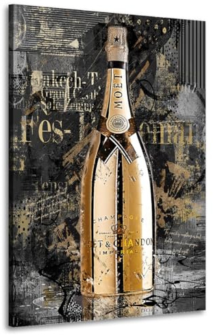 Kunstgestalten24 Leinwandbild Champagner Abstrakt Art Wandbild Kunstdruck Wanddeko XXL Wandekoration Gemälde Deko Bilder Modern Art Bild Kunstwerk Canvas Hochwertiger Kunstdruck