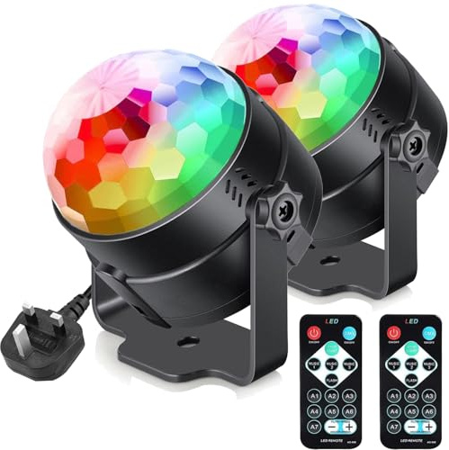 [Pack of 2] Disco Lights, 360° Rotation Sound Activated Disco Ball Party Lights with Remote Control - 3W RGB Dynamic Light Effect for Kids Birthday, Friends Gathering, Home Disco, Xmas (2)