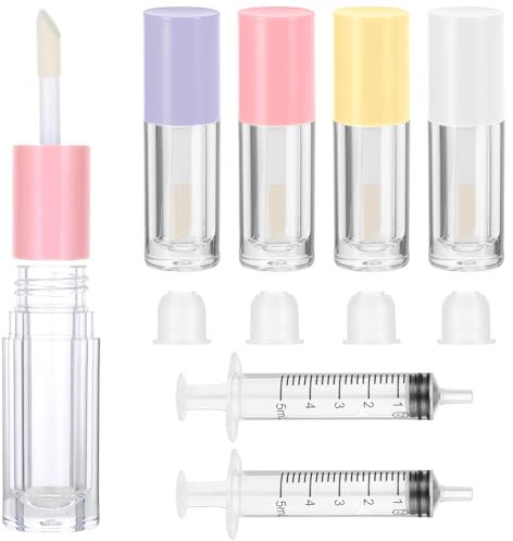 Apausvcm 4Stk Leere Lipgloss Tuben,Transparente Nachfüllbare Lipgloss Behälter,Lipgloss-Flasche mit 2 Plastikspritzen,Lippenbalsam Flaschen,Mini Make up Behälter,für DIY Lipgloss Wimperncreme Kosmetik
