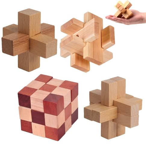 Cerioll Holzpuzzle, 4 Pcs Geschicklichkeitsspiel, Holzrätsel, Holzpuzzle Geduldspiele, Set Holz Geschicklichkeitsspiele, Denkspiele Spielzeug, Logikspiel für Kinder und Erwachsene