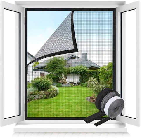 MLEJU Mosquitera para Ventanas con Innovadora Fijación de Cierre de Gancho y Bucle, 120x130 cm Malla Autoadhesiva de Fibra de Vidrio, Mosquitera Anti Insectos Cortable Fácil Instalación DIY- Negro