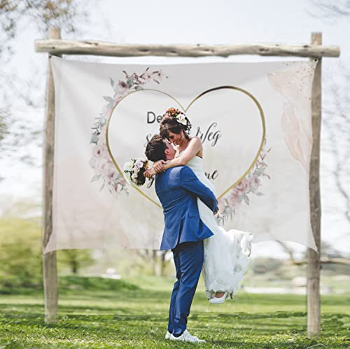 Salilena® Personalisiertes Hochzeitsherz zum Ausschneiden (200x180cm) inkl. 2 Scheren und wiederverwendbarem Zip Beutel aus Baumwolle - Standesamt Überraschung - Hochzeitzlaken (Gold)