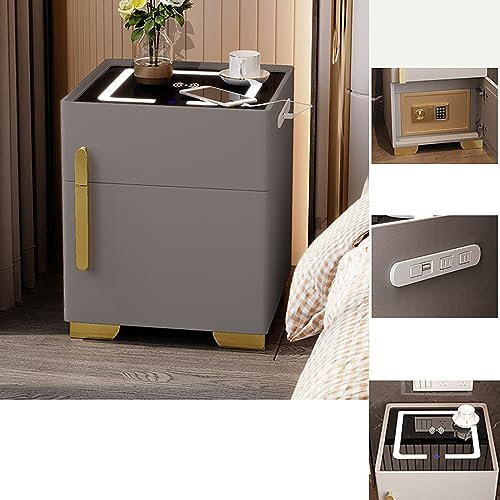 Moderner intelligenter Nachttisch mit Ladestation und Tresor, hellgrau, ideal für Schlafzimmer oder Büro, 35,1 cm Größe