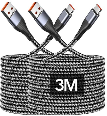 USB C Kabel 3M [2Stück], Lang Nylon USB A auf Typ C Ladekabel für PS5 Controller, Schnellladekabel USBC für iPhone 16 15 Pro Max, Samsung Galaxy S25 S24 S23 S22 S21 S20, CarPlay, Android Auto