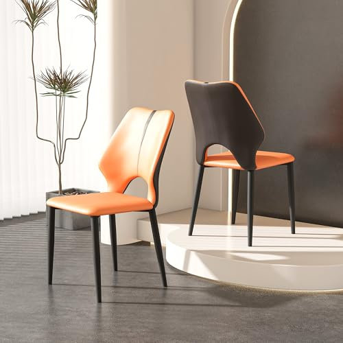 2er-Set Moderne PU-Leder-Sessel, Metallrahmen für Küche und Esszimmer, Orange und Braun