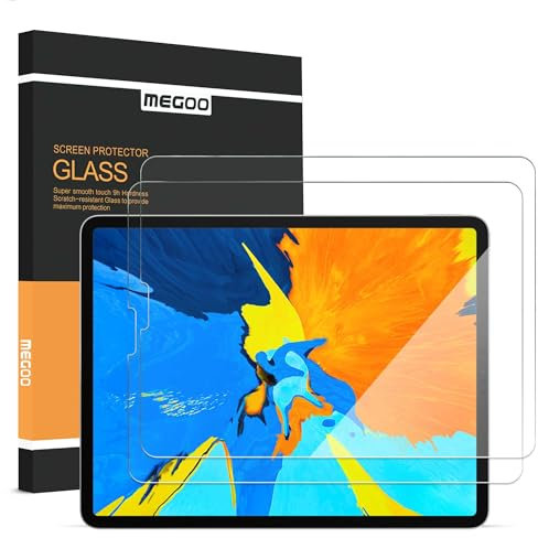 MEGOO Pack de 2 Protectores de Pantalla para iPad Pro de 12.9 pulgadas (2022-2018, 6ta/5ta/4ta/3ra Gen), Vidrio Templado 9H, Claridad HD, Compatible con Fundas, Lápiz de Apple y Face ID