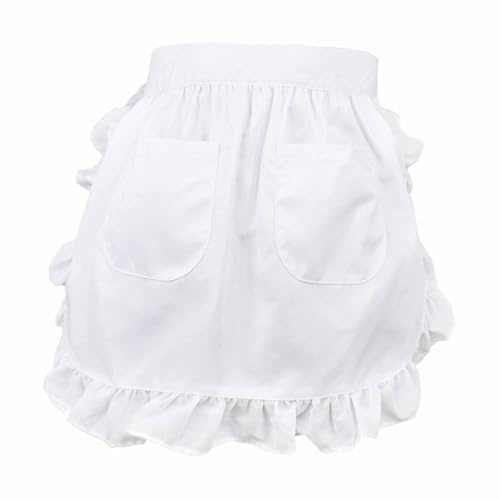 FIBOUND 1 Pieza Delantal Vintage de Cocina con Volantes y Bolsillos - Estilo Camarera Retro para Hostelería, Repostería o Fiestas - Ajuste de Cintura Personalizable - Diseño Romántico