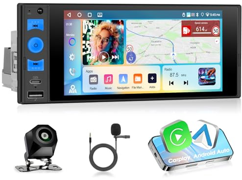 Motorsi 4G+64G Autoradio Android 15 Autoradio 1 Din Mit Carplay Android Auto, 6 Zoll 1440P In-Cell Touchscreen Autoradio, Bluetooth 5.0 GPS WiFi 32EQ FM/RDS 2USB Unterstützt DAB, OBD2
