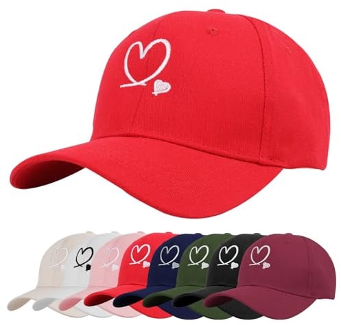 Tiakay Baseballmütze mit Herzstickerei–Unisex Verstellbare Baumwolle Atmungsaktive UV-Schutz Sommer Baseballkappe Mützen Basecap Sonnenschutzmütze für Freizeit Outdoor Reisen Sport