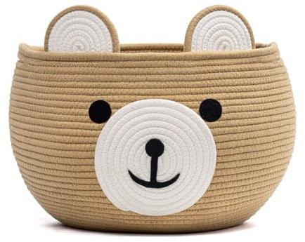 Babykorb，Korb für Geschenke，Baby Organizer aus Baumwollseil，Wäschekorb Kinder，Organizer Kinderzimmer Niedlichen Bären Design，zur Aufbewahrung von Säuglings Essentials, Khaki