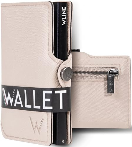 WLine Portafoglio Donna Piccolo con Portamonete Rfid Compatto ed Elegante - Porta Carte di Credito Donna e Uomo Schermato in Pelle PU - Portatessere Tascabile (Sabbia e Nero Saffiano, Con Zip)