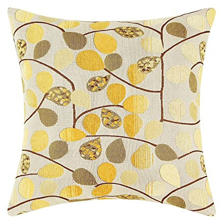 CaliTime Kissenbezüge Kissenhülle Kissenbezug Überwurfkissenhülle für Couch Sofa Heimdekoration Luxus Chenille süße Blätter beidseitig 50cm x 50cm Ecru Gold