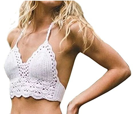 YiLianDa Damen Strick Häkeln Bikini Push up Bikini Tops Bikini Oberteile Neckholder Badeanzug Bademode Tank Tops Strand Bikini