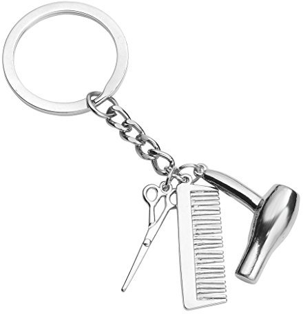 Jovivi 3in1 Schönheitssalon Tools Schlüsselbund Schlüsselanhänger Haartrockner Schere Kamm Anhänger keychain Silber