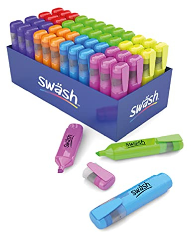 Swash Chisel Tip Coloured Highlighter Pens Multipack (Pack of 48) for Pencil Case and Stationary Supplies Essentials, HLP48A