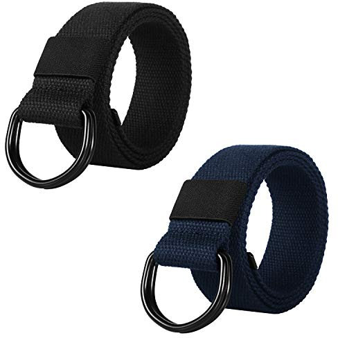 ITIEZY Militär Leinwand Gürtel Stoffgürtel Outdoor Jeansgürtel für Damen und Herren mit Doppel D-ringe Schnalle 2 PCS, Gr.-Länge: 110cm, 2 Pack(schwarz + Blau)