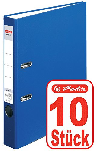 Herlitz 9942582 Ordner maX.file protect A4 5cm dunkelblau, PP-Kunststoffbezug/Papier hellgr. besch. 10er Packung (dunkelblau | 10er)
