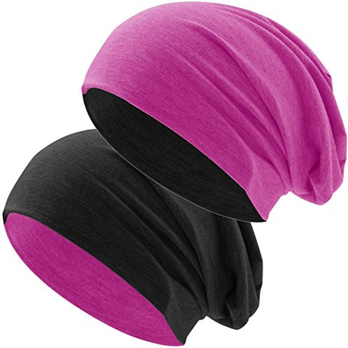 Hatstar® Bicolor assische Slouch Long Beanie Mütze | leicht und weich | für Damen und Herren | Übergangsmütze für Frühling und Sommer (Zwei-farbig | Bicolor schwarz-pink)