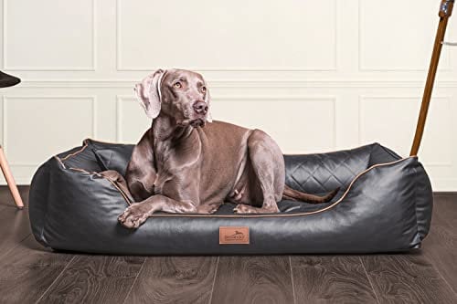 tierlando® Orthopädisches Hundebett Louis aus gestepptem Kunstleder mit Karo-Muster und Memory Foam Matratze Größe: 80x60cm | Farbe: 02 Graphit