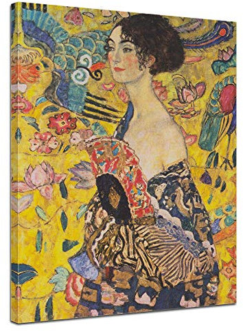 Bilderdepot24 Bild auf Leinwand | Gustav Klimt - Dame mit Fächer in 30x40 cm als Wandbild | Wand-deko Dekoration Wohnung alte Meister | NEU-180206-30x40-dmf