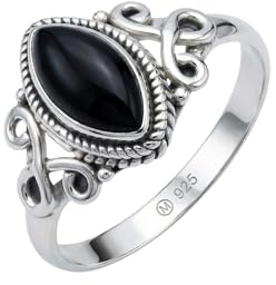mantraroma Onyx Ring Damen 925 Sterling Silber – ellipsenförmiger Cabochon Edelstein Ring, Vintage Statement Silberring eleganter Damenschmuck