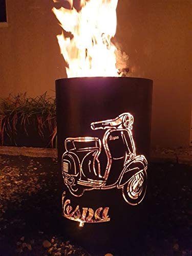 TiKo-Design Feuertonne - Lagerfeuertonne - Feuerkorb mit Vespa Motiv – Verleihen Sie Ihrem Garten EIN besonderes Ambiente für unvergessliche Abende mit ihren Freunden