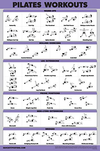 QuickFit Pilates Workout Poster - Pilates Mat Work Exercises (Laminated, 18 x 24)