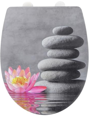 WENKO WC-Sitz Water Lily, strukturierte Oberfläche, Toilettendeckel mit Absenkautomatik, aus bruchstabilem Thermoplast, 36,5 x 45 cm, mehrfarbig