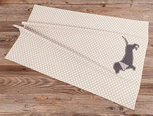 matches21 Geschirrtuch Abtrockentuch Landhaus Premium TRAUDL mit Herzen in beige weiß & Dackel Applikation 50x70 cm 1 STK