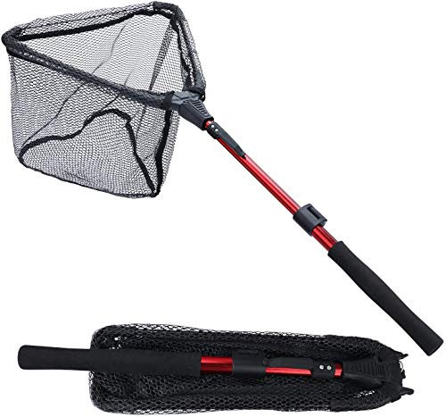 Sougayilang Épuisette de pêche - Poteau télescopique pliable et pliable - Maille en nylon durable - Pour attraper ou relâcher les poissons en toute sécurité - RLJ95 cm