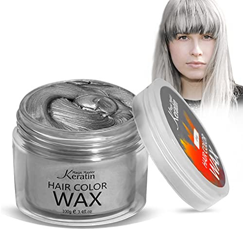 Haarfarbe Wachs, Magic Master Keratin Temporäre Frisur Creme Instant farbiger Ton für Männer und Frauen Party, Festival, Cosplay (6 Farben) (Grau)