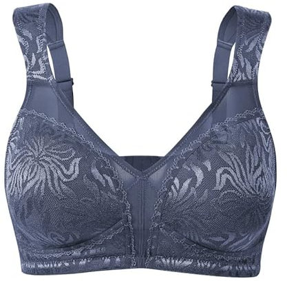 WingsLove Women's Full Coverage Bra Non Padded Comfort Minimiser Bra Wire-Free Bra Plus Size (Gray Blue 38C)
