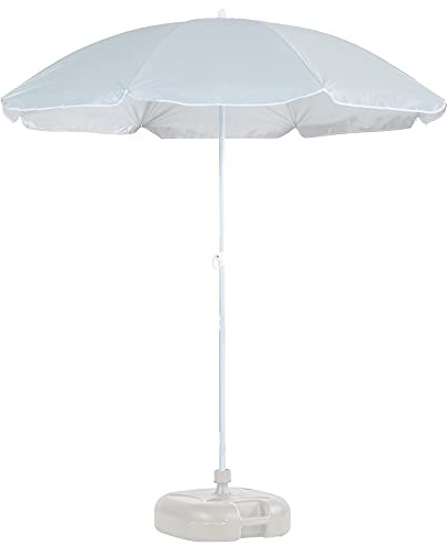 Harbour Housewares Grey Striped Beach Parasol with Base - 1.74 x 1.93m - UPF 50+ Portable Garden Umbrella with White Base Lightweight UV Sun Protection Umbrella for Picnics, Garden and Beach Days