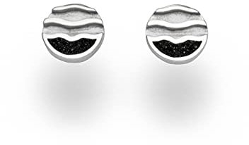 DUR Strandwellen Ohrstecker aus 925 Sterling Silber mit Lavasand veredelt, Schwarz, 8mm, O5248