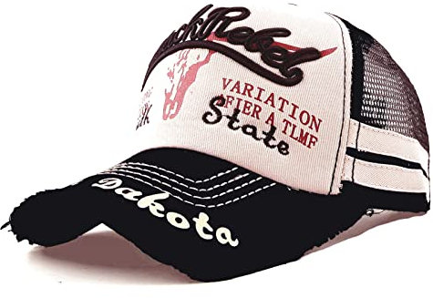 Sporty Trucker Mesh Baseballcap Black Rebel Western Distressed Vintage Retro Sommer Cap (schwarz/beige), Einheitsgröße