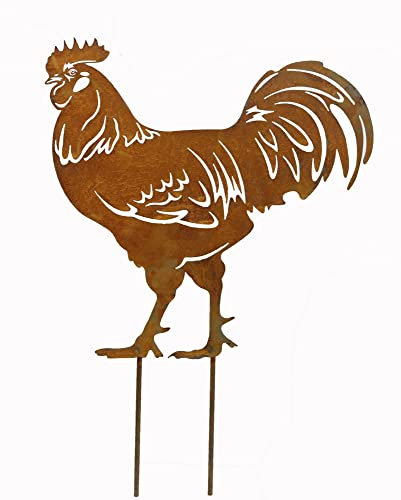 Bornhöft Hahn Edelrost Dekofigur für Ostern und Frühling Edelrost rostige Gartendekoration Gartenstecker (Hahn Stecker)