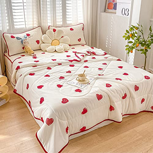 Chickwin Tagesdecke Bettüberwurf Gesteppt, Nordisch Blumen Tagesdecke Schlafzimmer Steppdecke Decke Überwurf Wohnzimmer Sofaüberwurf für Einzelbett Doppelbett (Rotes Herz,200x230cm)
