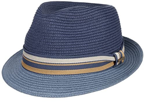 Stetson Chapeau en Paille Licano Toyo Trilby Femme/Homme - de Plage Soleil avec Ruban Gros Grain Été Printemps-été - S (54-55 cm) Bleu