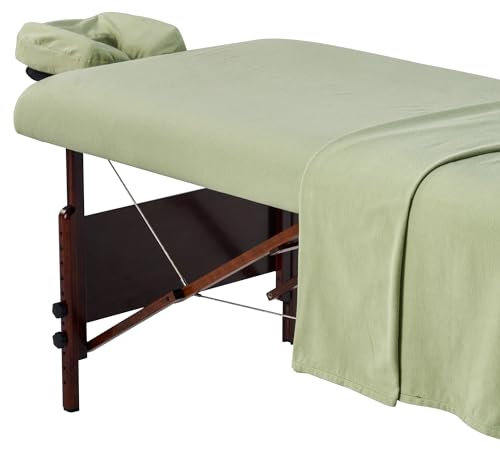 Master Massage Flanell 3er Set Überzug Spanntuch, Laken, Kopfkissenüberzug für Massageliege Salon Baumwolle - Mint