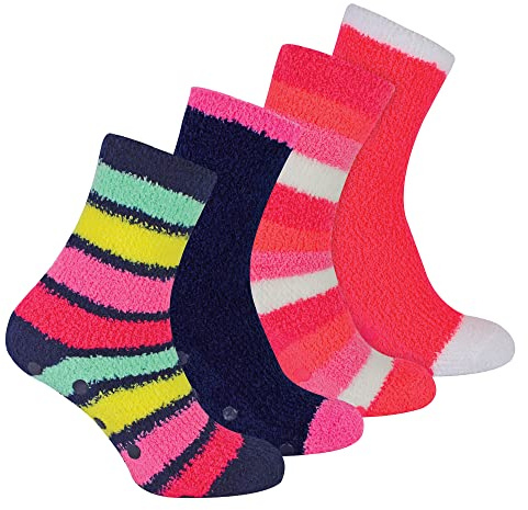 Sock Snob 4 Pair Multipack Womens Bed Socks with Grips Thermal Indoor Fuzzy Anti Slip Cosy Fluffy Slipper Socks for Ladies