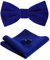 HOULIFE Fliege Herren Set - Verstellbare Fliege aus Samt Vorgebunden Fliege, einfarbige Einstecktuch, Manschettenknöpfe Set für Bräutigam Hochzeit formal mit Geschenkbox - Blau