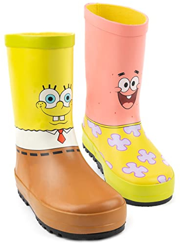 SPONGEBOB SQUAREPANTS Boys Wellies | Kids Multicoloured Rain Wellington Boots | Patrick Star & Sponge Bob Cartoon Costume | Toddlers Water Resistant Walking Shoes | Merchandise Gift for Children