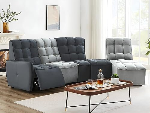 Vente-unique Ecksofa Relax, anpassbar, Velours, Hellgrau und Anthrazit Alford