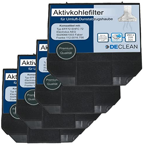 DeClean 4x Kohlefilter Abzugshaube kompatibel mit EFF72 Faber I260GR AEG Electrolux 9029793636 1120016756 E3CFF72