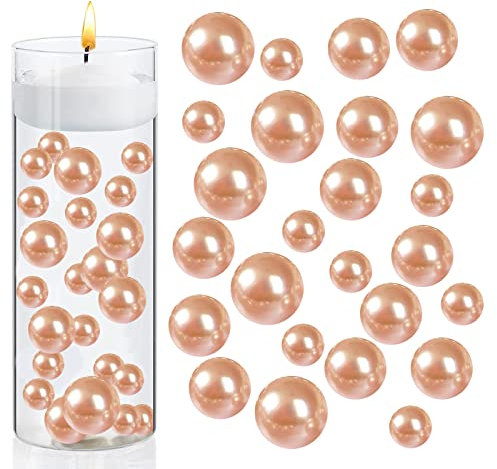 Perlmutt Perlen, 150 Stücke Schwimmende Kunstperlen Vasenfüller Glänzende Ohne Loch Gemischte Größen Kunststoffperlen für DIY-Schmuck Schwimmende 10/14/20mm (Goldkaffee)