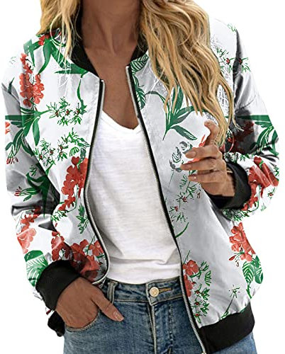 Jacke Damen Sommer Leicht Leinen Leicht Damenjacke Baseball Jacke Winddicht Mode Kurzjacke Herbst Frühling Coat Kurzjacke Bedruckt Sommer Jacken Ubergangsjacken für Mädchen