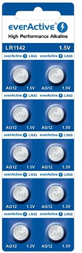 everActive AG12 / G12 / LR43/ LR1142 Knopfzellenbatterien 1,5 V, Alkaline mini Batterie, Lange Haltbarkeit, 10 Stück - Blisterkarte
