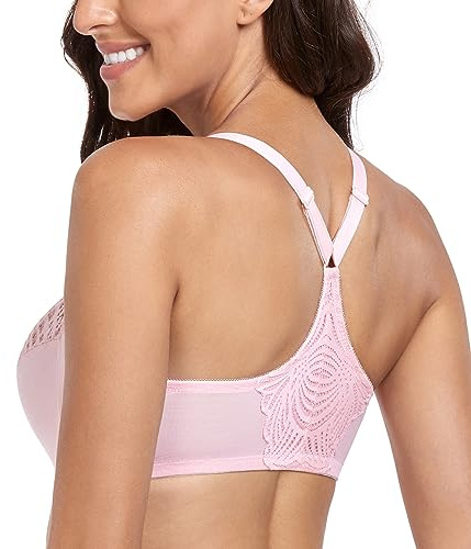 Lemorosy Soutien-Gorge Femme à Armatures Non rembourré avec Fermeture sur Le Devant en Dentelle Florale T-Shirt Grande Taille Rose,95G